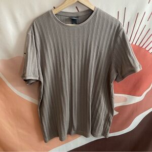 H&M Men's Ribbed Textured Striped Beige Casual Lounge XL Taupe T-Shirt